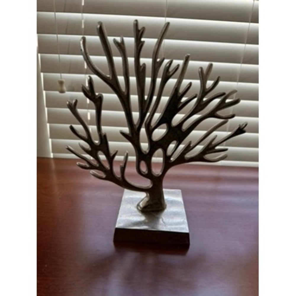 Silver Metal Coral Branch Sculpture Coastal Decor Tabletop Figurine 11.5 Inch